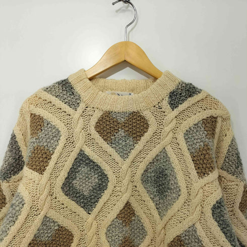 プリングルオブスコットランド Pringle of Scotland 80s アーガイル柄 マルチカラー 立体編み ウール ケーブルニット メンズ import:M