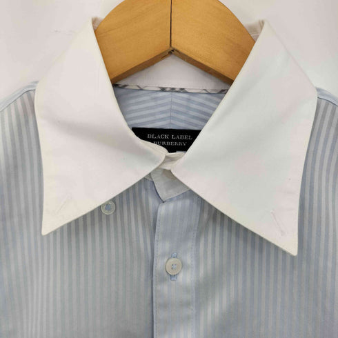 バーバリーブラックレーベル BURBERRY BLACK LABEL シャドーストライプ ワンポイントロゴ刺繍 ボタンダウンシャツ メンズ US:38