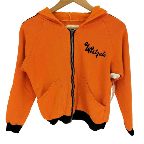Loumar sportswear社製 LIGHTNINGジップ Westgate刺繍 ラグランスリーブ 裏起毛 短丈 ジップアップ クロップド パーカー レディース