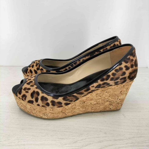ジミーチュウ JIMMY CHOO スペイン製 ハラコ レオパード ウェッジソールパンプス レディース JPN:37