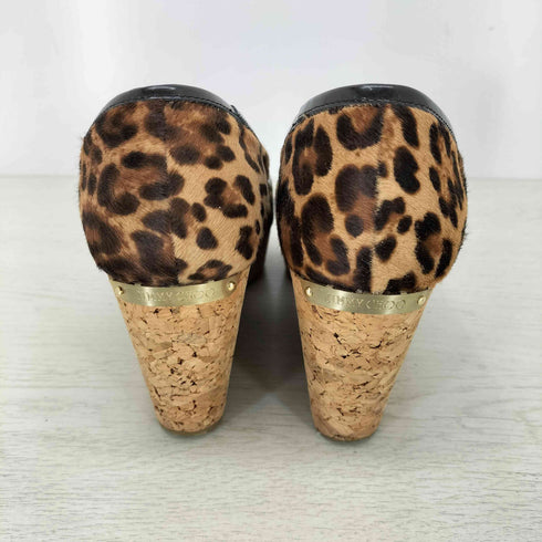 ジミーチュウ JIMMY CHOO スペイン製 ハラコ レオパード ウェッジソールパンプス レディース JPN:37