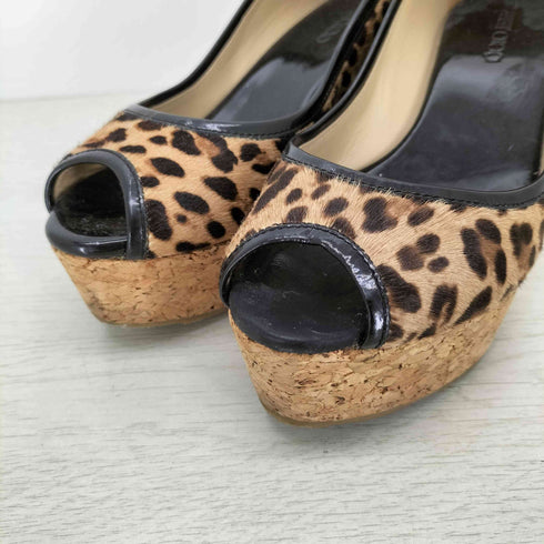 ジミーチュウ JIMMY CHOO スペイン製 ハラコ レオパード ウェッジソールパンプス レディース JPN:37