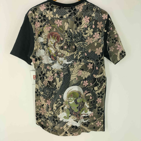 和柄 桜 雷神 クルーネックTシャツ メンズ JPN:L