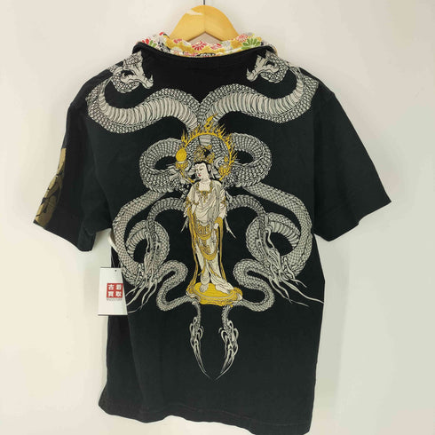 カラクリダマシイ 絡繰魂 龍 観音菩薩 刺繍デザインスキッパーポロシャツ メンズ JPN:L