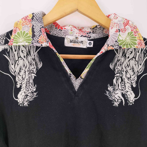 カラクリダマシイ 絡繰魂 龍 観音菩薩 刺繍デザインスキッパーポロシャツ メンズ JPN:L