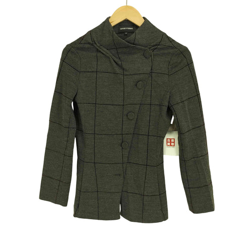 エンポリオアルマーニ EMPORIO ARMANI 羊毛混 チェック柄ノーカラー ジャケット レディース EUR:40