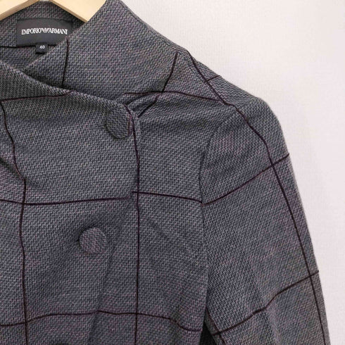 エンポリオアルマーニ EMPORIO ARMANI 羊毛混 チェック柄ノーカラー ジャケット レディース EUR:40