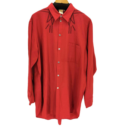 ヨウジヤマモトプールオム Yohji Yamamoto POUR HOMME 80S 丸文字タグ 刺繍 ウールロングシャツ メンズ JPN:M