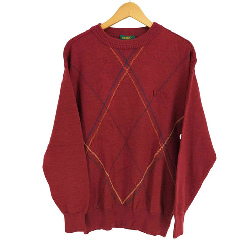 ケンゾーゴルフ KENZO GOLF 80-90s ウール100 ロゴ刺繍 ステッチデザイン ニット メンズ JPN:3