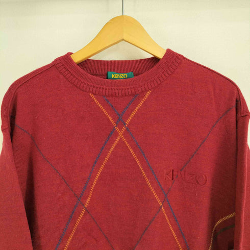 ケンゾーゴルフ KENZO GOLF 80-90s ウール100 ロゴ刺繍 ステッチデザイン ニット メンズ JPN:3