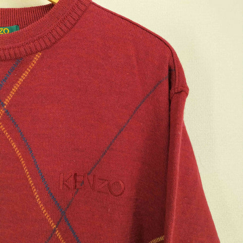 ケンゾーゴルフ KENZO GOLF 80-90s ウール100 ロゴ刺繍 ステッチデザイン ニット メンズ JPN:3