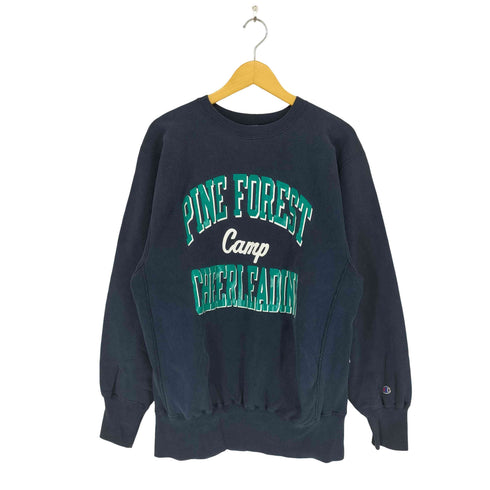 チャンピオン Champion 90s MADE IN USA 刺繍タグ 三段プリント REVERSE WEAVE PINE FOREST Camp CHEERLEADING メンズ XL