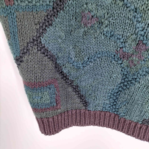 90S Heirloom Collectibles Knitted by hand 総柄 リネン コットン ニット セーター メンズ import:M