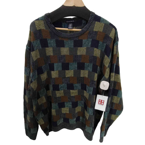 ナイツブリッジ KNIGHTSBRIDGE ブロック 総柄 アクリル レーヨン ニット セーター メンズ import:L