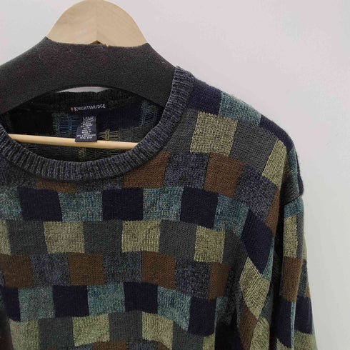 ナイツブリッジ KNIGHTSBRIDGE ブロック 総柄 アクリル レーヨン ニット セーター メンズ import:L