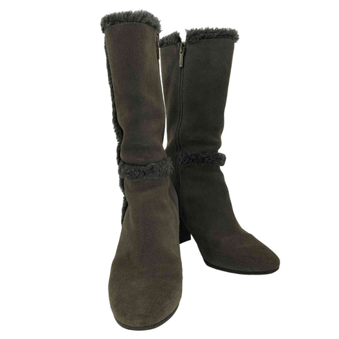 MARIAN Y2K スペイン製 サイドジップ ボア スエード ロング ヒールブーツ レディース JPN:37