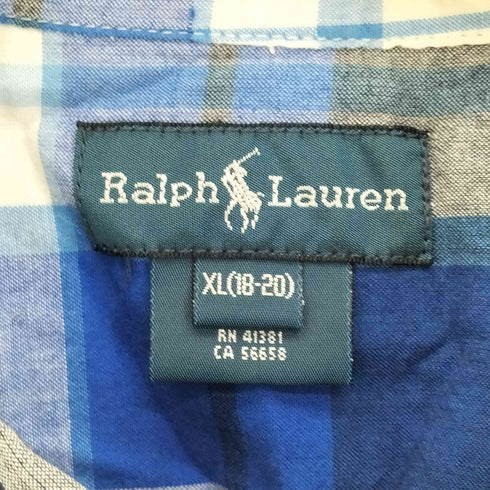 ラルフローレン RALPH LAUREN ポニー刺繍 マドラスチェック S/S ボタンダウン シャツ メンズ import:XL