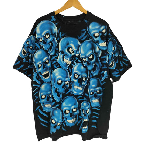 リキッドブルー LIQUID BLUE スカルパイル プリント 総柄 クルーネック S/S Tシャツ メンズ import:XL