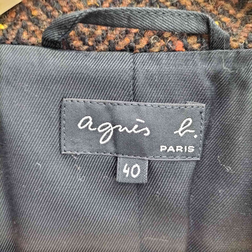 アニエスベー agnes b. ヘリンボーン ウール混 ツイード チェスターコート レディース FR:40