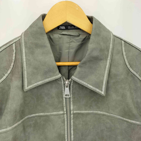 ザラ ZARA チャームエフェクト クロップド フェイクレザー ジャケット メンズ L