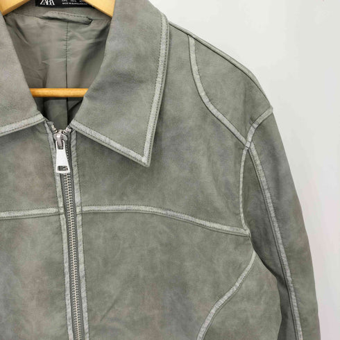 ザラ ZARA チャームエフェクト クロップド フェイクレザー ジャケット メンズ L