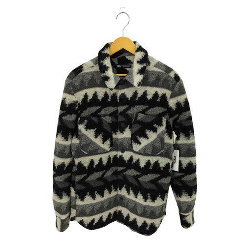 ザラ ZARA ジオメトリック ジャガード ウール シャツジャケット メンズ M