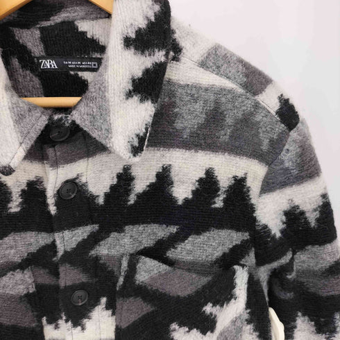 ザラ ZARA ジオメトリック ジャガード ウール シャツジャケット メンズ M