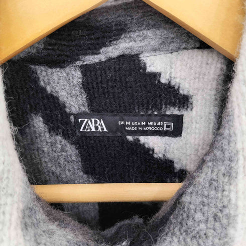 ザラ ZARA ジオメトリック ジャガード ウール シャツジャケット メンズ M
