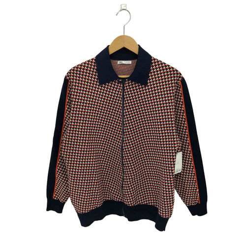 ザラ ZARA 幾何学柄 トリコロール ニット トラックジャケット メンズ M