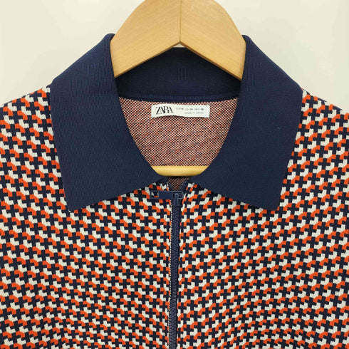 ザラ ZARA 幾何学柄 トリコロール ニット トラックジャケット メンズ M