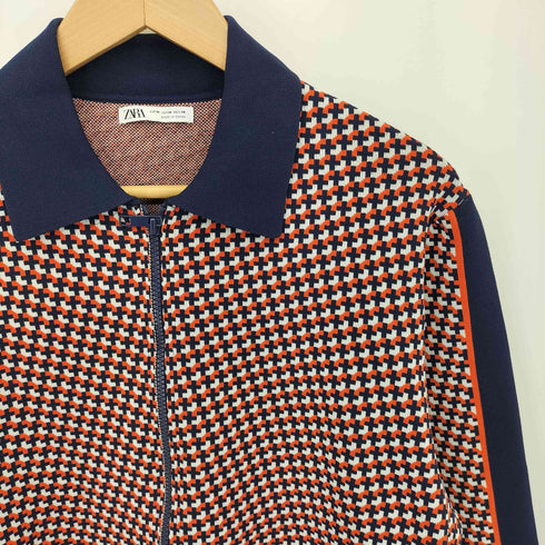 ザラ ZARA 幾何学柄 トリコロール ニット トラックジャケット メンズ M