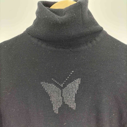 ハナエモリ HANAE MORI バタフライ 蝶 スパンコール デザイン プルオーバー トートルネック ニット セーター レディース JPN:M