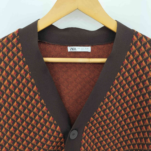ザラ ZARA 幾何学柄 5B ポリエステルナイロン ニットカーディガン メンズ L
