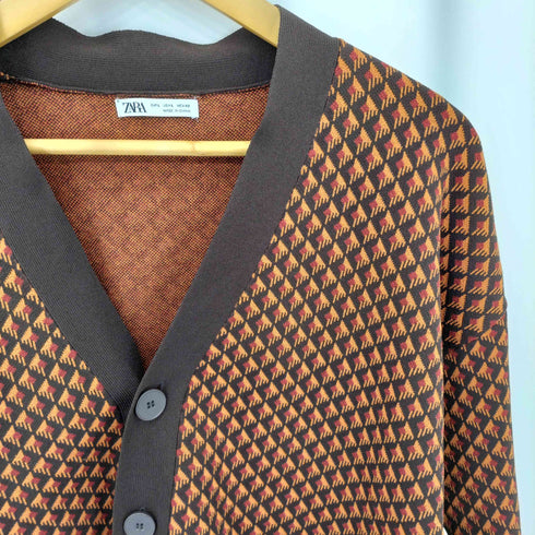 ザラ ZARA 幾何学柄 5B ポリエステルナイロン ニットカーディガン メンズ L