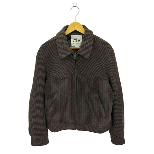 ザラ ZARA ストライプ ウール クロップド ジャケット メンズ L