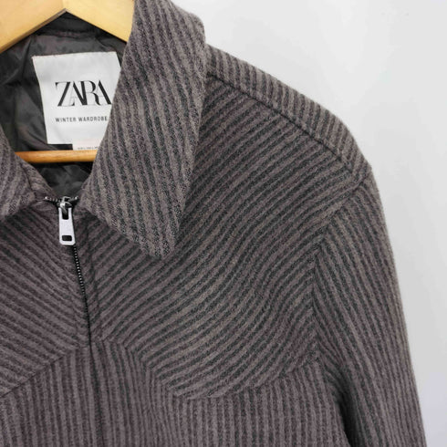 ザラ ZARA ストライプ ウール クロップド ジャケット メンズ L