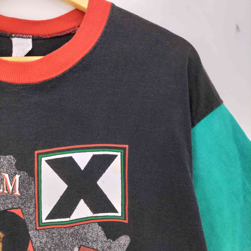 90s 袖裾シングルステッチ カラー切替 プリント クルーネックTシャツ メンズ import:XL