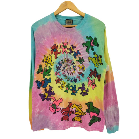 リキッドブルー LIQUID BLUE 90s ダイダイ Grateful Dead サークル クルーネック長袖Tシャツ スパイラルデッドベア メンズ import:M