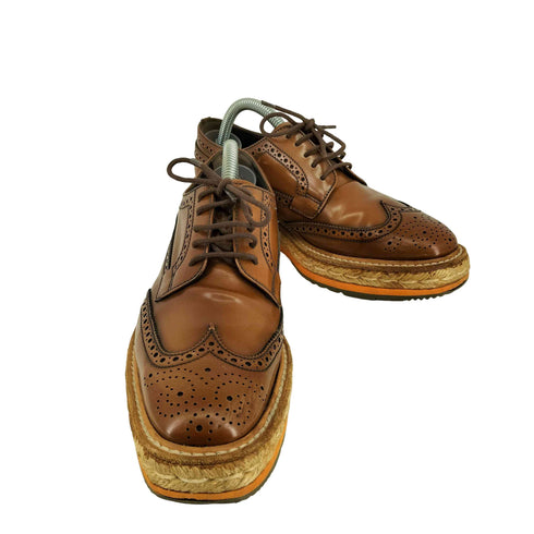 プラダ PRADA ウィングチップ エスパドリーユスタイル レースアップシューズ レディース 37