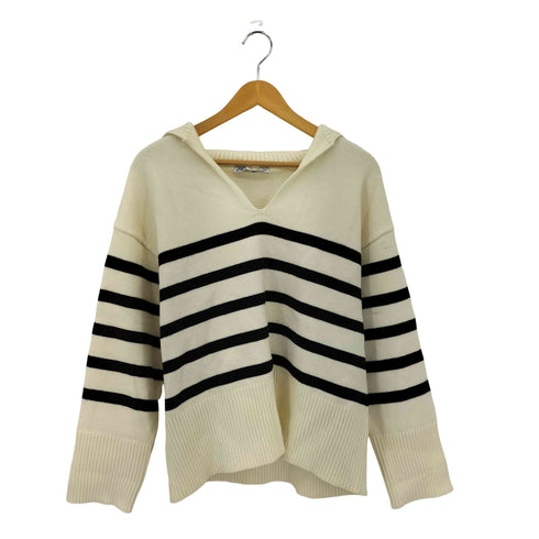 ザラ ZARA Vネック セーラーカラー ボーダーマリンニット レディース import:S