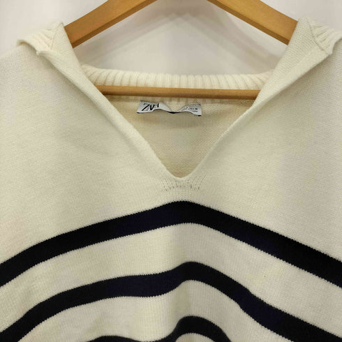 ザラ ZARA Vネック セーラーカラー ボーダーマリンニット レディース import:S