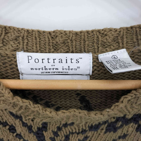Portraits by northern isles 総柄 リネンコットン ハンドニット メンズ import:S