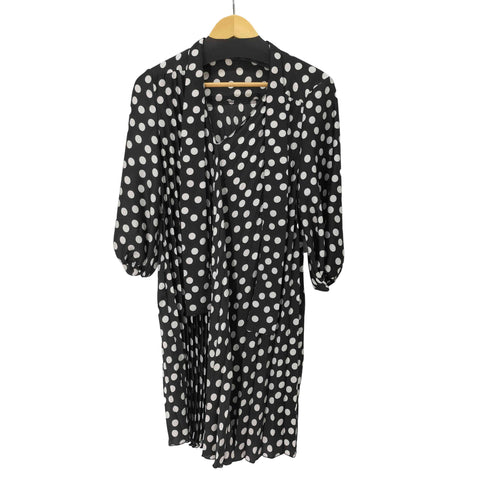 ザラ ZARA PLEATED DRESS タイ付き ドットプリーツミニワンピース レディース import:M