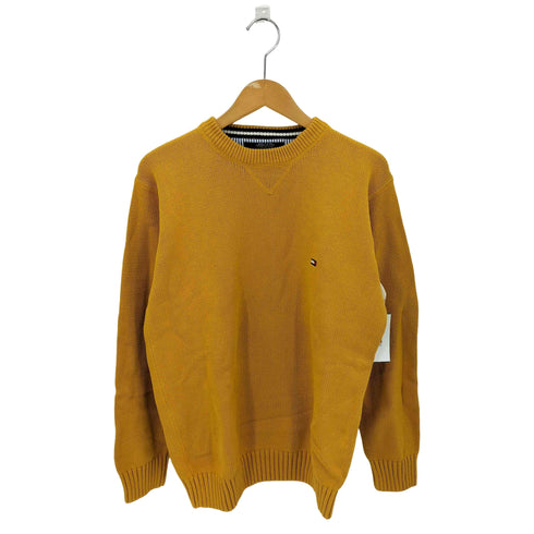 トミーヒルフィガー TOMMY HILFIGER ロゴ刺繍 Vガゼット コットンクルーネックニットセーター メンズ import:S