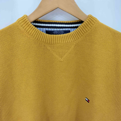 トミーヒルフィガー TOMMY HILFIGER ロゴ刺繍 Vガゼット コットンクルーネックニットセーター メンズ import:S