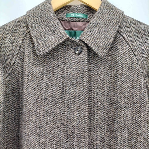 IVY LEAGUE 裏地キュプラ 比翼 ウール ツイード ステンカラー コート レディース 9A2