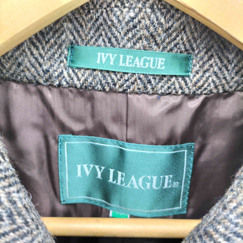 IVY LEAGUE 裏地キュプラ 比翼 ウール ツイード ステンカラー コート レディース 9A2