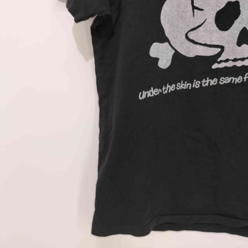 vintage スカル トーテンコップ メッセージ バイカー 裾/袖シングル クルーネックTシャツ メンズ