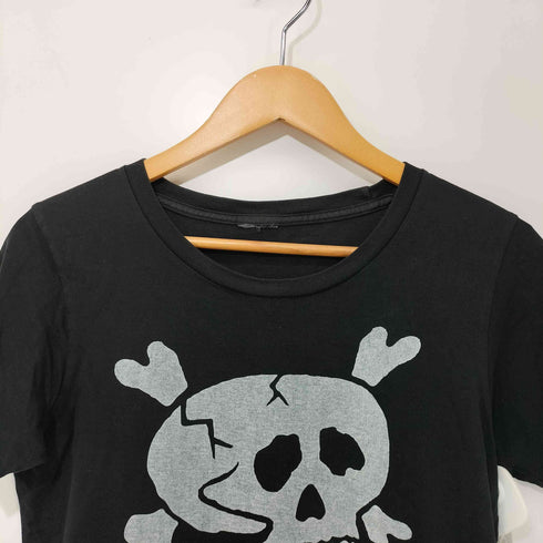 vintage スカル トーテンコップ メッセージ バイカー 裾/袖シングル クルーネックTシャツ メンズ