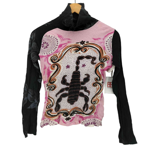 CUSTO BARCELONA サソリ 総柄 切り替え グラフィック プリント L/S ハイネック カットソー レディース